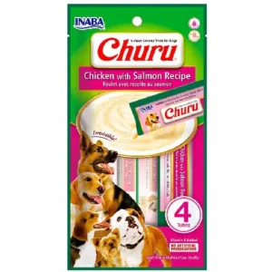 Sobre de premios marca churu para perros de sabor pollo y salmon